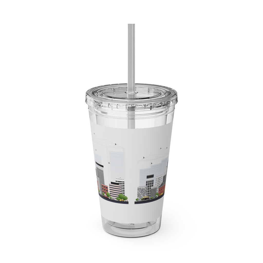 Boston Skyline Tumbler with Straw — 16oz Sunsplash Travel Cup