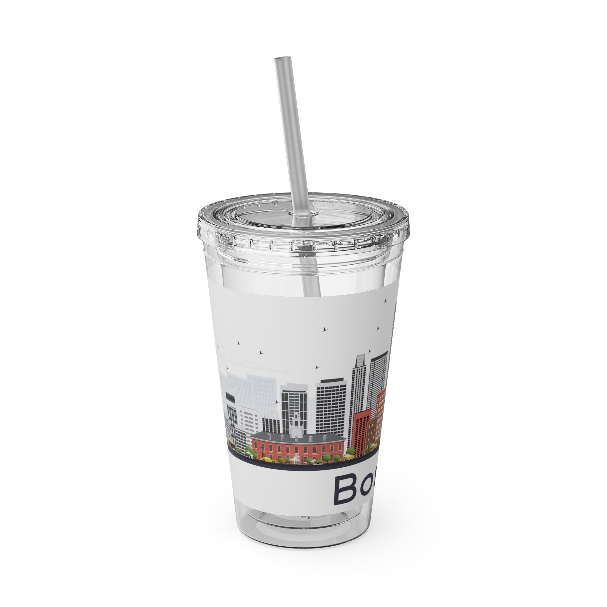 Boston Skyline Tumbler with Straw — 16oz Sunsplash Travel Cup