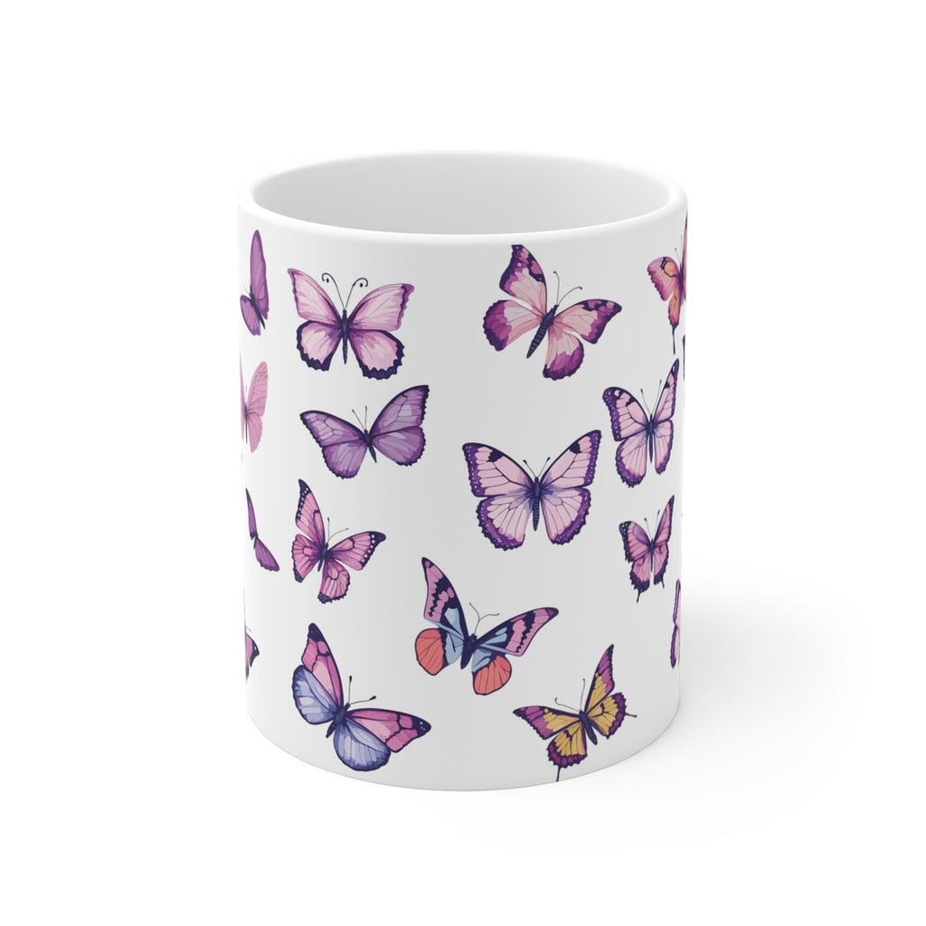 Pink Purple Watercolor Butterfly Mug — 11oz Floral Butterfly Coffee Cup