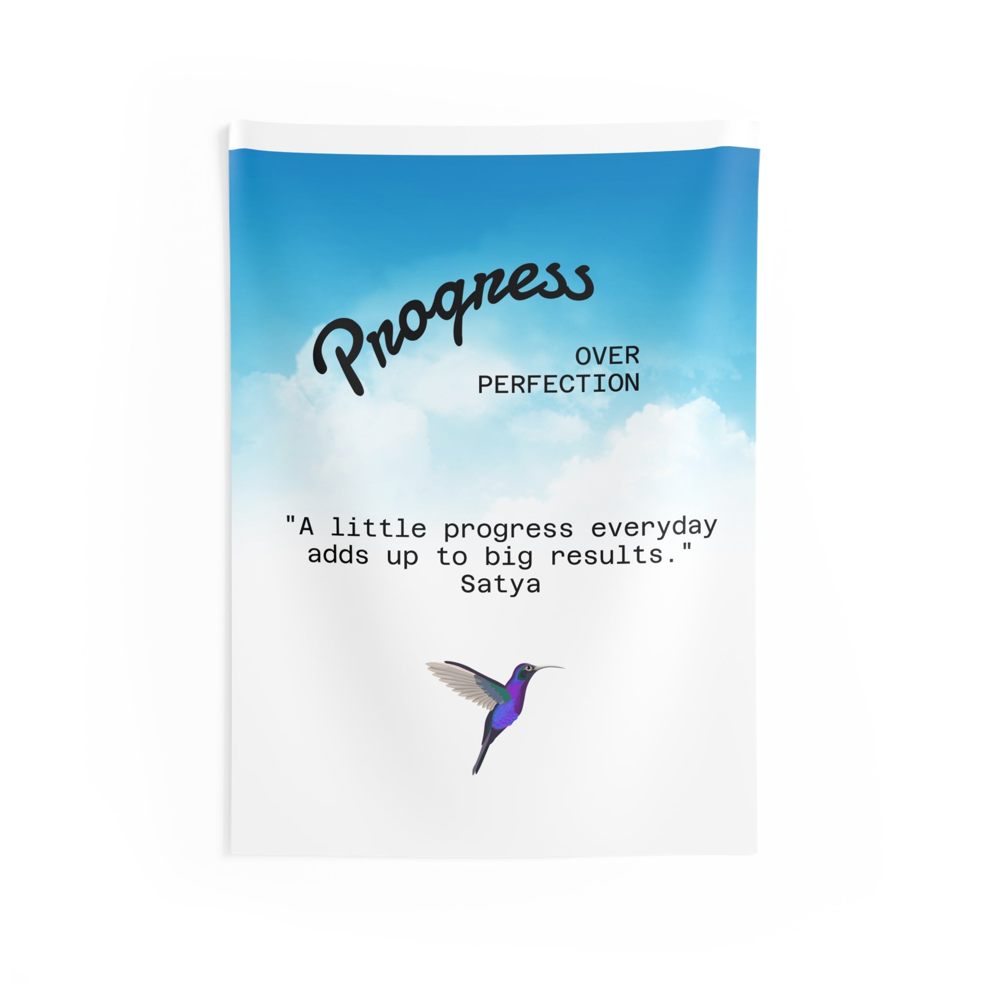 Motivational Tapestry — "Progress Over Perfection" Hummingbird Wall Art