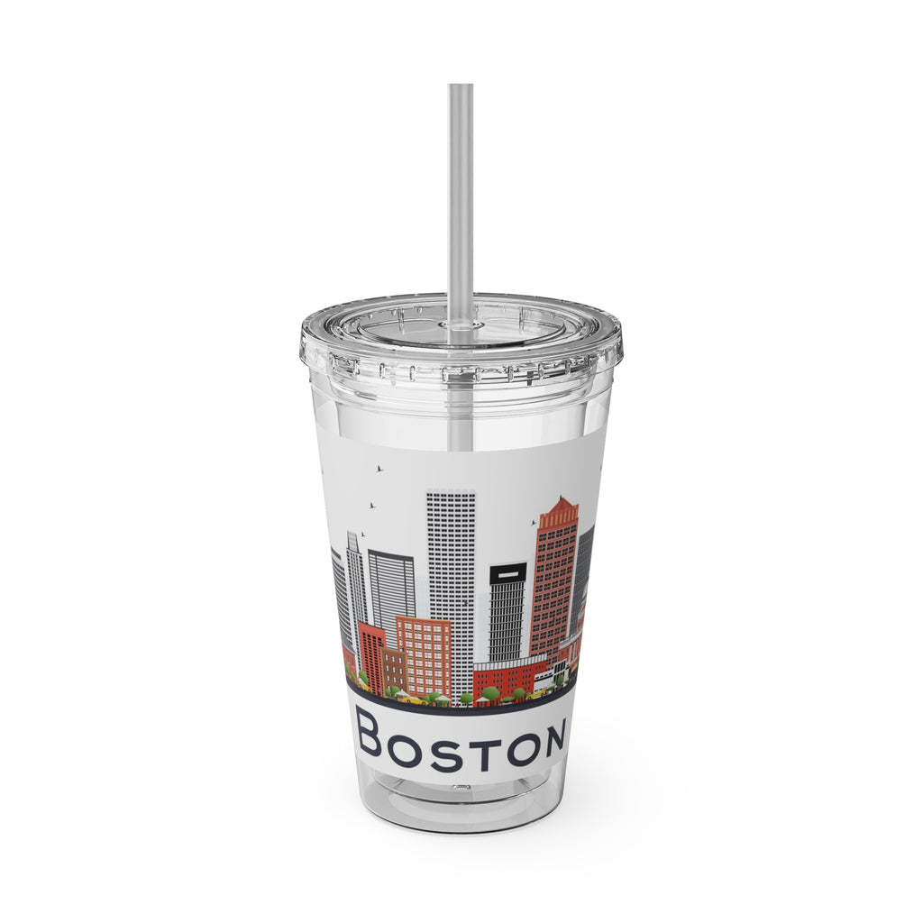 Boston Skyline Tumbler with Straw — 16oz Sunsplash Travel Cup