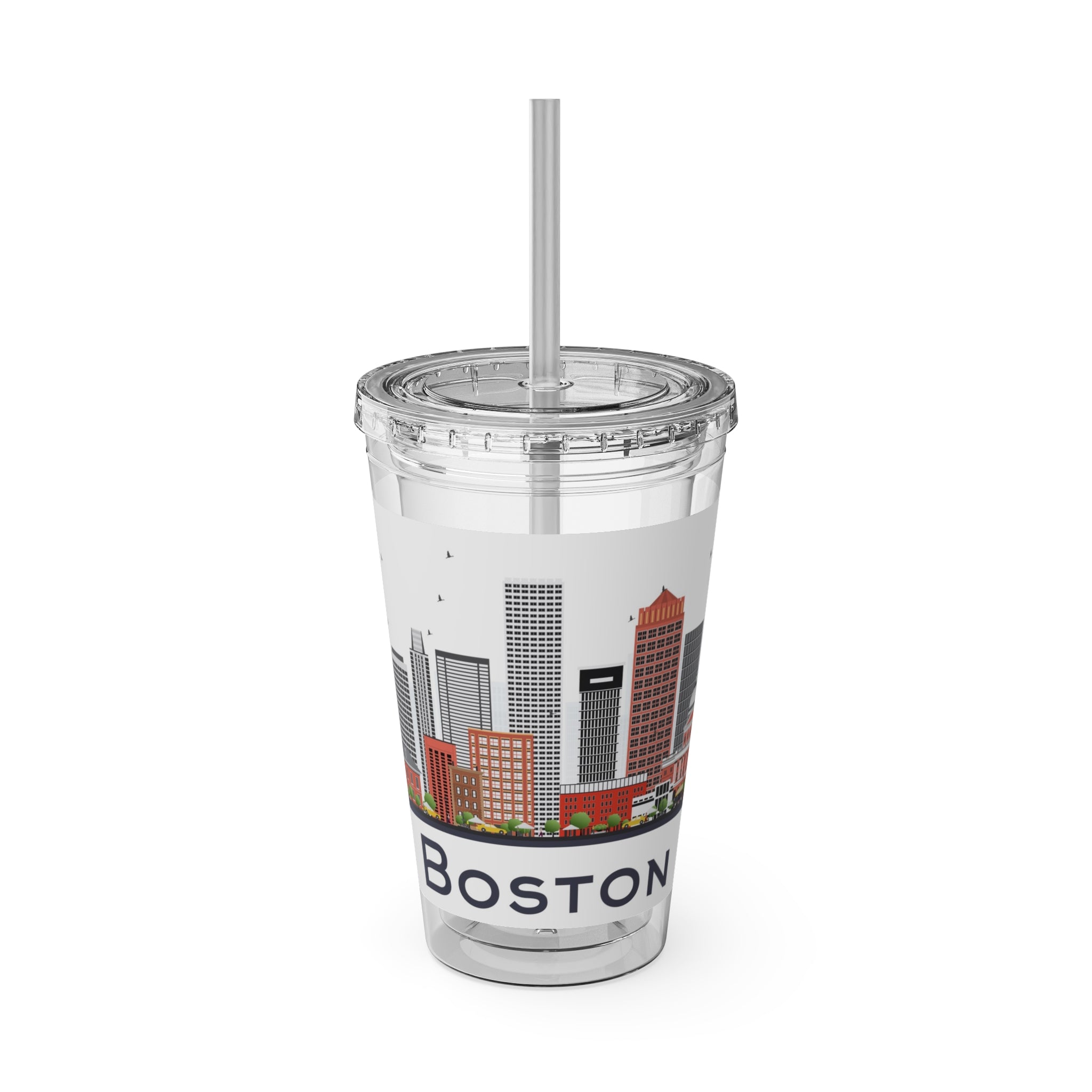 Boston Skyline Tumbler with Straw — 16oz Sunsplash Travel Cup