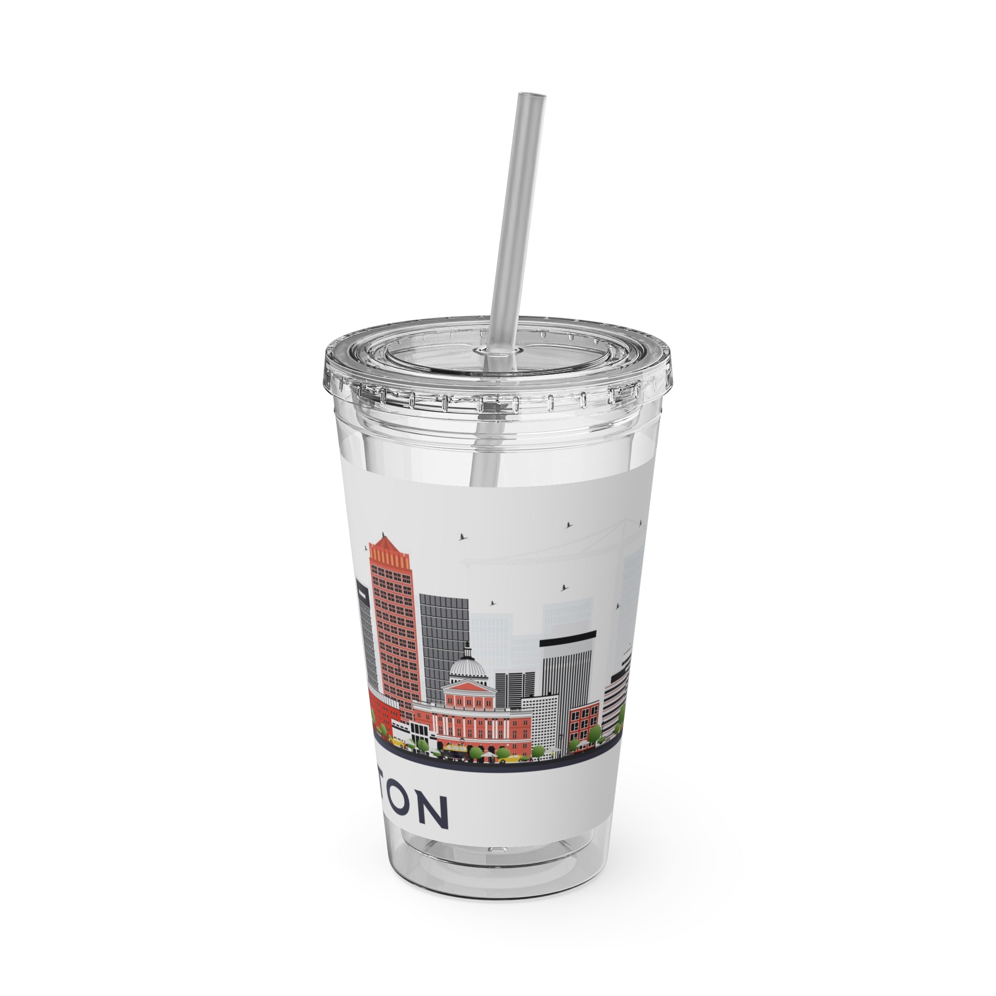 Boston Skyline Tumbler with Straw — 16oz Sunsplash Travel Cup