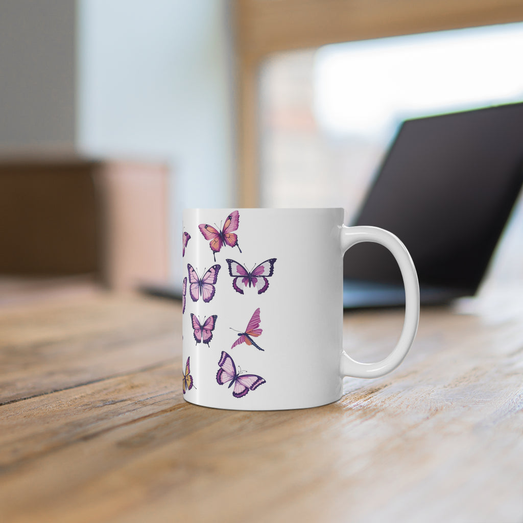 Pink Purple Watercolor Butterfly Mug — 11oz Floral Butterfly Coffee Cup